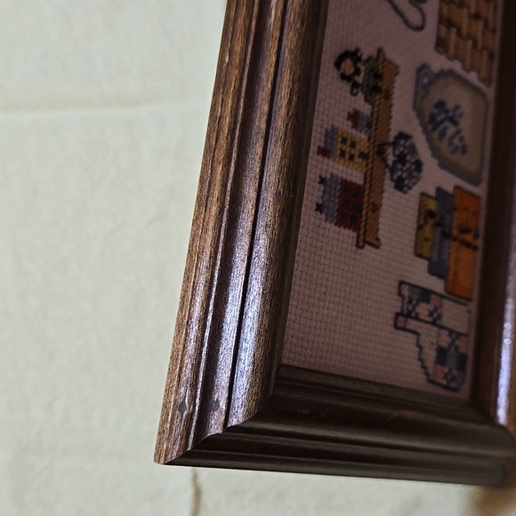 Cross-stitch Country Theme Picture Wall Hanging Cat Primitive Folk Art Rustic - Picture 13 of 17